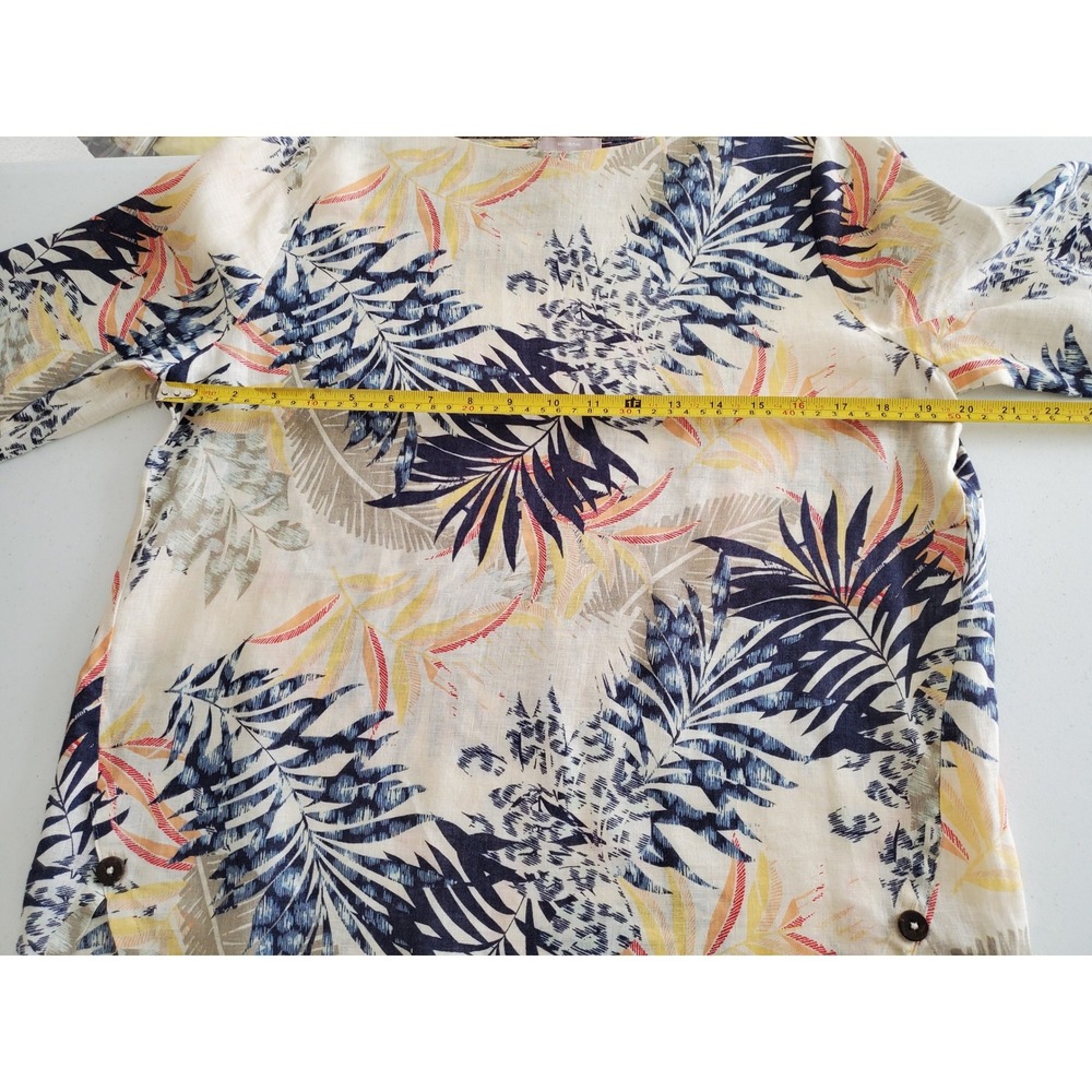Chico's 1‎ Linen Blend Tropical Leaf Print Sleeve Shirt Top 8-10 Non Iron - Picture 8 of 10